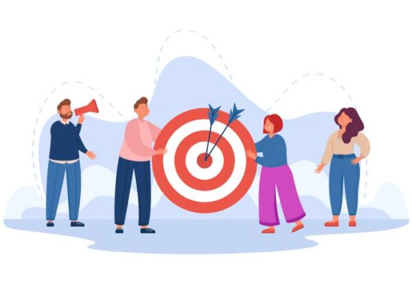Business persons holding target with arrows 800px
