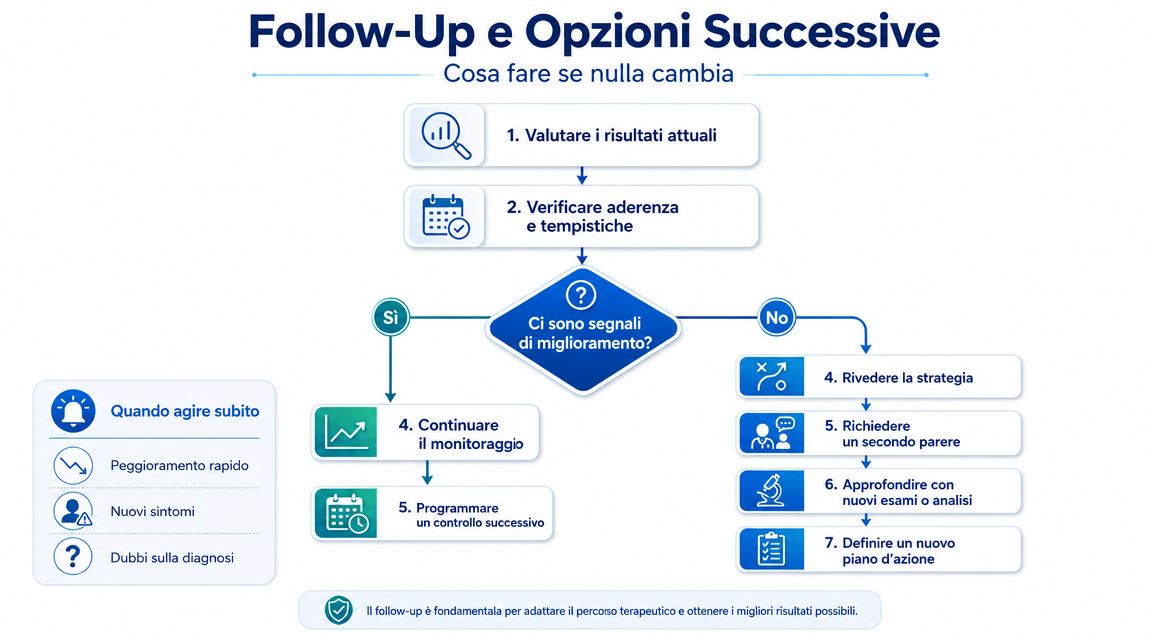 Diagramma di flusso che illustra il processo di follow-up medico e come intervenire se i risultati non cambiano.