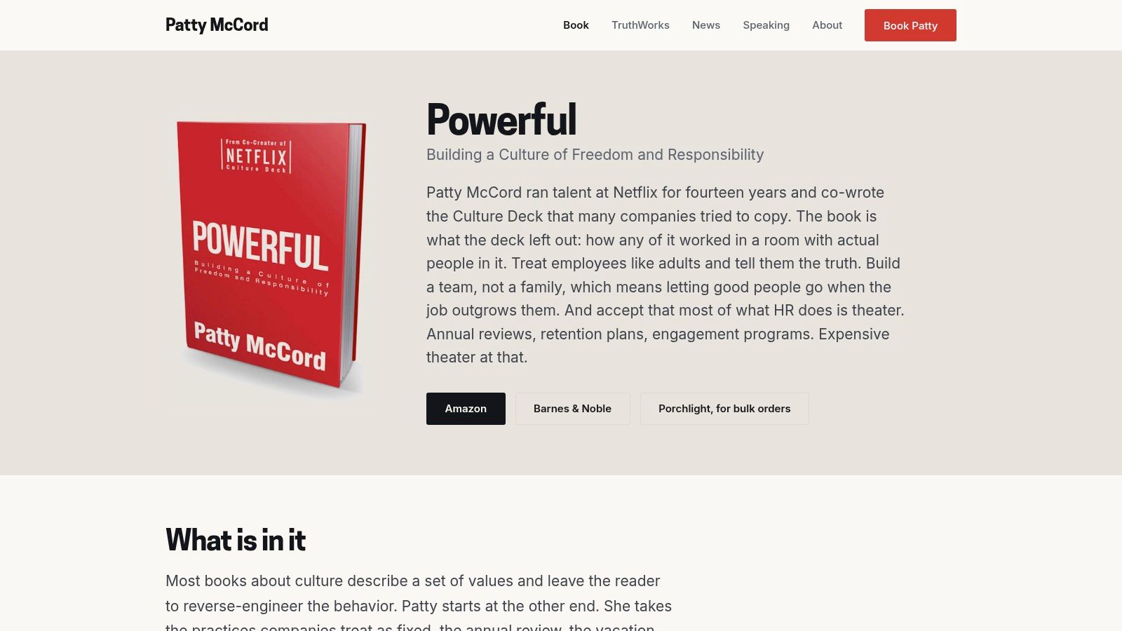 Powerful: Building a Culture of Freedom and Responsibility (Patty McCord)